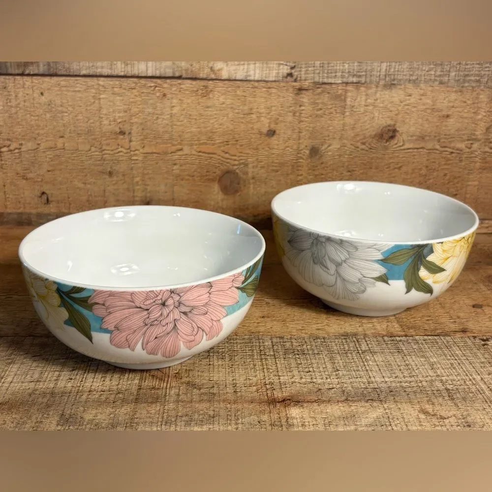 2 Spode Home Floral Sketches by Portmeirion Coupe Cereal Soup Bowls